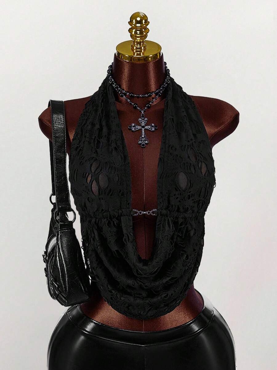 Amplova 女式深垂领露背吊带背心 - 黑色 - 查看 1