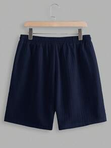 Manfinity RelaxMax 男士夏季纯色短袖单排扣衬衫短裤休闲西装 - 藏蓝色 - 查看 7