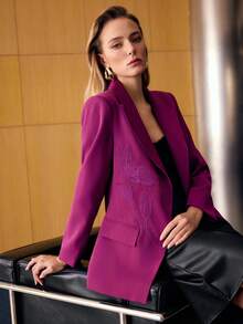 MOTF PREMIUM BLOMSTERBRODERAD KAVAJ MED PEAK-KRAGE - Blåröd - Visa 5