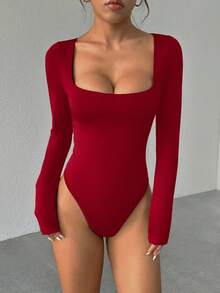 StreetHx 女士长袖紧身衣，棕色，修身剪裁，简约百搭，通勤适用 - 酒紅色 - 查看 6