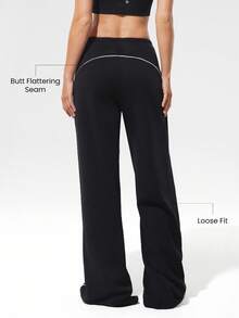 GLOWMODE SoftCalm Modal Silky-Smooth Comfy Drawstring Waist Relaxed Fit Contrast Color Leg-Lengthening Sweatpants With Side Pockets Casual Spring - Black - View 2