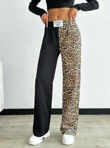 EURMUSE Petite Cotton Petite Two Color Contrast Printed Sweatpants - Black and White - View 3