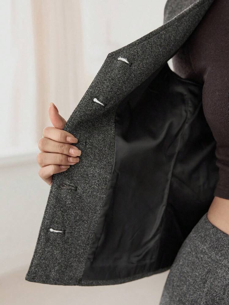 2pcs Women's Loose Business Casual Dark Floral Gray Vest And Straight Leg Pants Suit Set, Autumn/Winter