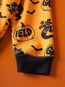GARFIELD | SHEIN Tween Boy Cute Halloween Cartoon Graphic Long Sleeve Hooded Sweatshirt - Orange - View 5