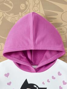 Astro Boy X SHEIN sweat-shirt à capuche à manches longues avec graphique de personnage de dessin animé mignon en blocs de couleurs pour jeune fille - Multicolore - Voir 3