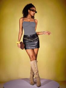 INAWLY Solva Women Solid Color Pleated Camisole For Summer - Light Grey - View 4