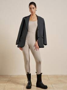 INAWLY Mono de punto ajustado de manga larga y unicolor casual para mujer