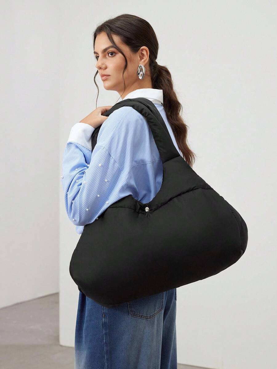 Bolso de mano de gran capacidad para mujer para uso diario - Negro - Ver 1