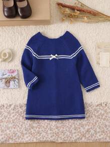 Vestido de cárdigan casual con lazo en la espalda para niñas, otoño/invierno - azul real - Ver 8