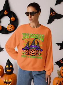 Glamance Putra Dikjaya Áo nỉ dài tay in hình bí ngô in khẩu hiệu Halloween dành cho nữ, Áo nỉ Halloween mùa thu Áo nỉ màu cam Áo nỉ bí ngô Áo nỉ bí ngô Halloween Áo nỉ Halloween dễ thương Áo nỉ mùa thu - Nhiều màu - Xem 2