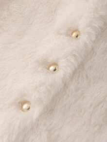 Franclia 女式纯色长袖单排扣宽松休闲仿皮草夹克 - 杏色 - 查看 3