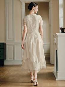 Anewsta 女士优雅度假风格奢华雪纺连衣裙 - 杏色 - 查看 2