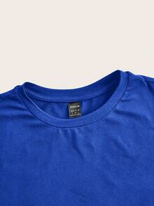 SHEIN ICON 休闲简约百搭圆领短袖修身短款女式 T 恤，适合夏季套头衫 - 寶藍色 - 查看 5