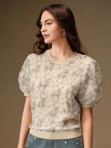 Anewsta Áo thun tay ngắn màu xanh lá cây mỏng thanh lịch cổ điển - Màu xanh bụi bặm - Xem 3