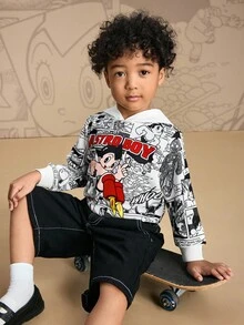 Astro Boy X SHEIN Young Boy Cartoon Graphic Loose Fit Sweatshirt, Casual Outdoor Streetwear - White - View 7