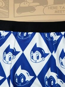 Astro Boy X SHEIN 3pcs Men's Allover Print Contrast Tape Waist Comfortable Trunks,Basic Casual Boxer Brief, Men Boxers Pack - Black - View 4