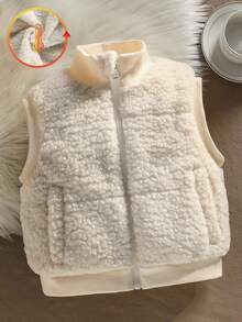 女童休闲百搭无袖外套，秋冬季女童抓绒背心，泰迪熊背心，保暖背心，冬季背心 - 米色 - 查看 1
