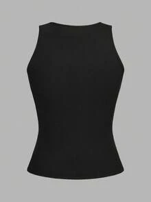 SHEIN EZwear 2 件黑色短款性感紧身吊带背心，适合夏季 - 黑色 - 查看 7