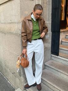 Siren Gaze Chic Brown PU Jacket For Women, 2025 New Fall Winter Clothes, Old Money Style Loose Fit Zip - Up With Patch Pockets, Elegant Casual Wear For Party/Commuting/Street Outfits, Must - Have Winter Jackets