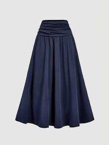 SHEIN MOD Light Yellow 2 Pieces Set: Stand Collar Top & Fitted Skirt - Navy Blue - View 6