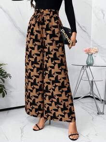 Editum 女式拼色印花休闲裤 - 摩卡棕 - 查看 3