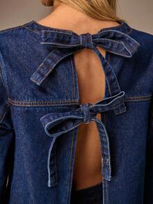 Avantive Women's Navy Blue Autumn Western Denim Top,Elegant Sleeveless A Line Backless Bow Fashion Night Out Party Cocktail Streetwear Y2k Casual Clubwear - Dark Wash - View 7