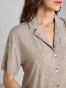 Ocili Leisure 1 Bộ đồ ngủ nữ cổ mềm tay ngắn và quần short, họa tiết hoa màu xám cho mùa lễ hội - Màu Khaki - Xem 4