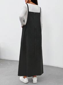EURMUSE WOMEN LONG DENIM DRESS POCKET AND SLIT DETAIL - Black - View 2