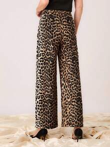 SHEIN LUNE Women's Leopard Print Straight-Leg Casual Pants - Multicolor - View 2