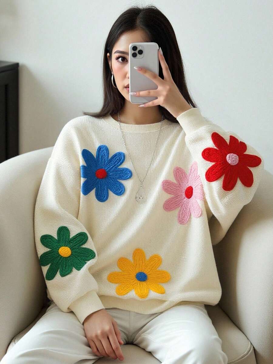 5pcs Waffle Fabric Women's Crew Neck Basic Sweatshirt, Apricot Color ...