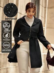 Vionelle Áo khoác thể thao ngoài trời thoải mái có mũ trùm đầu thời trang cỡ lớn, dây rút - màu đen - Xem 7