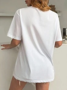 EURMUSE 女士火烈鸟和菠萝印花V领短袖休闲T恤 - 白色 - 查看 2