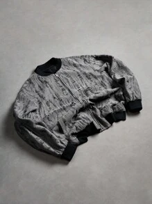 Manfinity Roghcode Men's Vintage Washed Distressed Jacket , Y2k Distressed Jacket , Streetwear, Men Crop Jacket, Fall - Grey - View 3