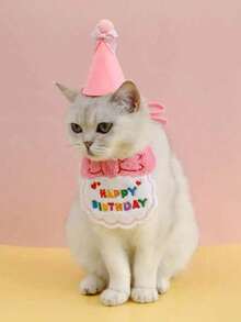 PETSIN 2pcs/Set Pet Cat Dog Birthday Costume, Made Of Polyester, Cartoon Cute Accessories For Birthday, Party, Holiday Celebration