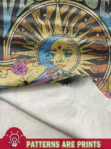 Tseoso Casual Graphic Print Loose Fit Round Neck Drop Shoulder Short Sleeve Oversized Women T-Shirt, Suitable For Summer