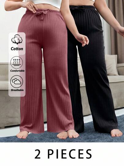 EURMUSE 100%Cotton Plus Cottnline 3 PiecesSolid Knit Pants Set