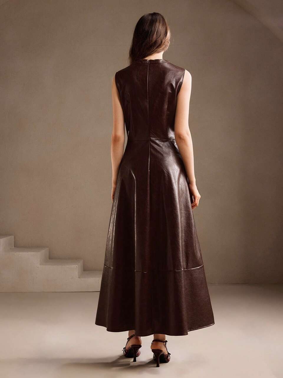 Women's Elegant Round Neck Twist Waist Sleeveless Dress, Wedding Guest Dress