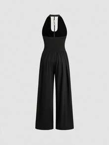 INAWLY 女式黑色低胸无袖连体裤（腰部收紧） - 黑色 - 查看 2