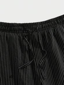 Manfinity RelaxMax Men's Striped Elastic Waist Pocket Drawstring Casual Shorts - Black - View 4