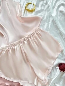 3件套 SilkySpell 彩色露背交叉肩带仿丝睡衣套装 - 彩色 - 查看 3