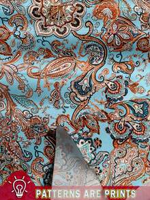 SHEIN Clasi 蓝色佩斯利印花女士休闲吊带背心，适合夏季、海岛度假、外出穿着，可爱上衣 - 藍色 - 查看 4