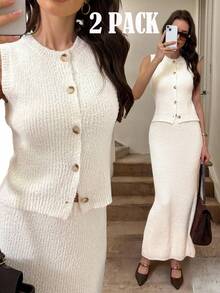 Easowa Fall Clothes For Women  2pcs Autumn/Winter Vest Waistcoat And Tight Long Skirt Sweater Set Two Pieces Skirt Set Women 2 Pieces Skirt Sets Women Vest And Skirt Set Cream Outfit Women Women Two Pieces Set Fall Women Clothes Teacher Outfits For Women Business Casual Woman Fall Women Sweaters Women Sets Two Pieces Fall Sets Winter Clothes For Women Women's Winter Sweater Winter Set  Christmas Women's Clothing Saudi National Day  Chic - Beige - View 2