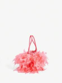 SHEIN BAE Women's Faux Feather Evening Clutch Bag, Black, Luxury Bag For Party And Club - Watermelon Pink - View 3