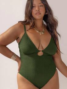 Aralina Curve Women Textured Fabric Detail One Piece Swimsuit Perfect For Beach Outfits And Summer Outfits