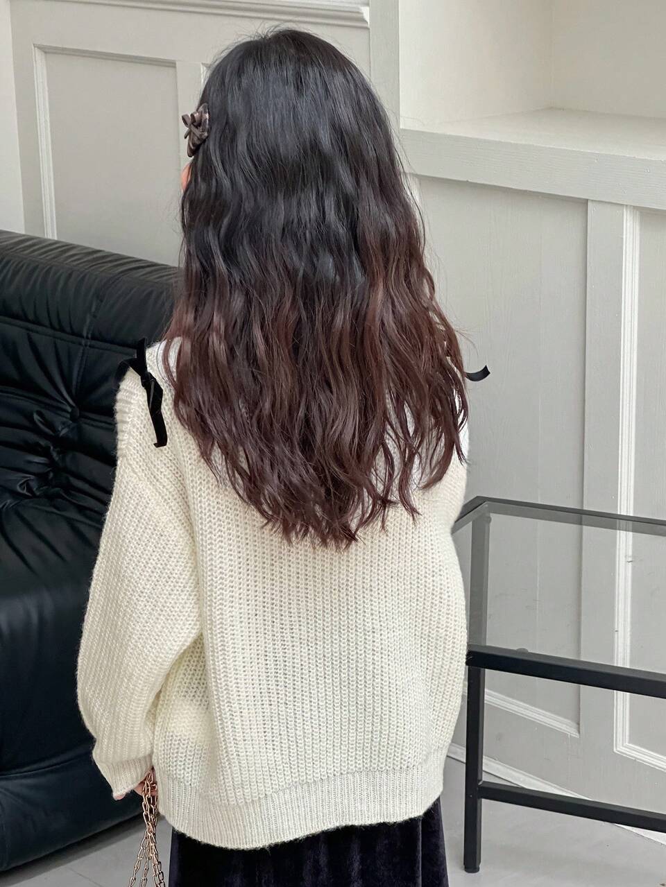 Young Girls Open Shoulder Bow Knit Sweater, Fresh Korean Style, Long Sleeve Fall,Winter