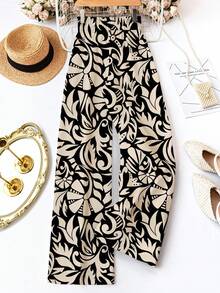 SHEIN LUNE Pantalones largos de mujer con cintura suelta y estampado floral casual, adecuados para primavera/verano