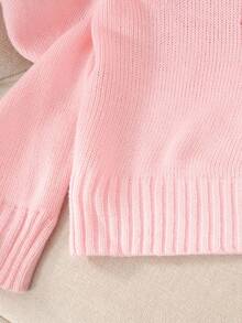 SHEIN Tween Girl Loose Casual Minimalist Comfortable Round Neck Pullover Sweater With Bow Design Fall Winter - Baby Pink - View 8