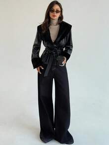 Aloruh 时尚百搭的秋冬通勤羊毛夹克 - 黑色 - 查看 6