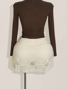 SHEIN ICON Falda de encaje con pliegues en la cintura, cruce en el bajo y línea A, estilo bohemio, para tallas grandes - Albaricoque - Ver 2