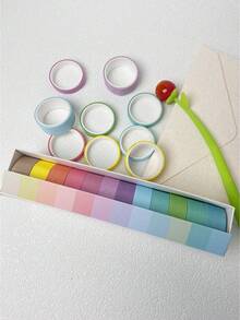 SHEIN 1 Box Multicolored Macaron Washi Tape Set, 6/12 Gradient Color Paper Tape, Cute Fresh Decorative Tape For Girl's Journaling Diy, Students Use Back To School